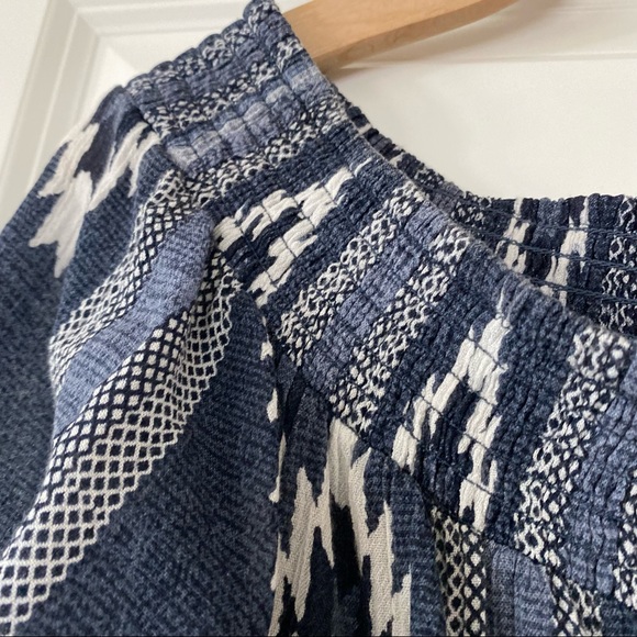 Ripcurl Aztec/Tribal Print Navy Blue Smocked Off Shoulder Romper - Picture 4 of 9